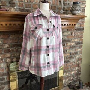 fashion by mirabeau Pink Plaid Heavy Shacket Size Medium NWT
